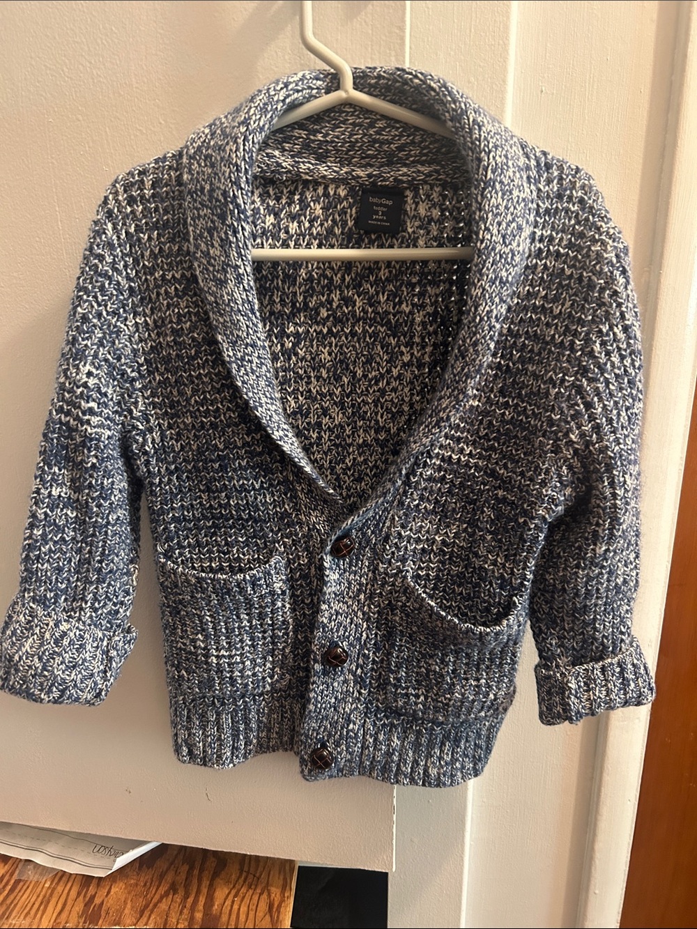 GAP Blue & White Marled Shawl Collar Cardigan